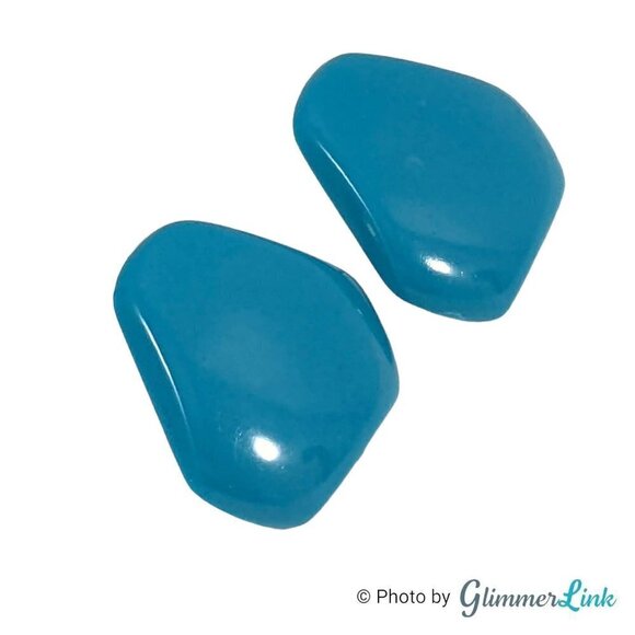 Vintage Hong Kong Blue Plastic Triangular Pierced Earrings - Picture 3 of 7